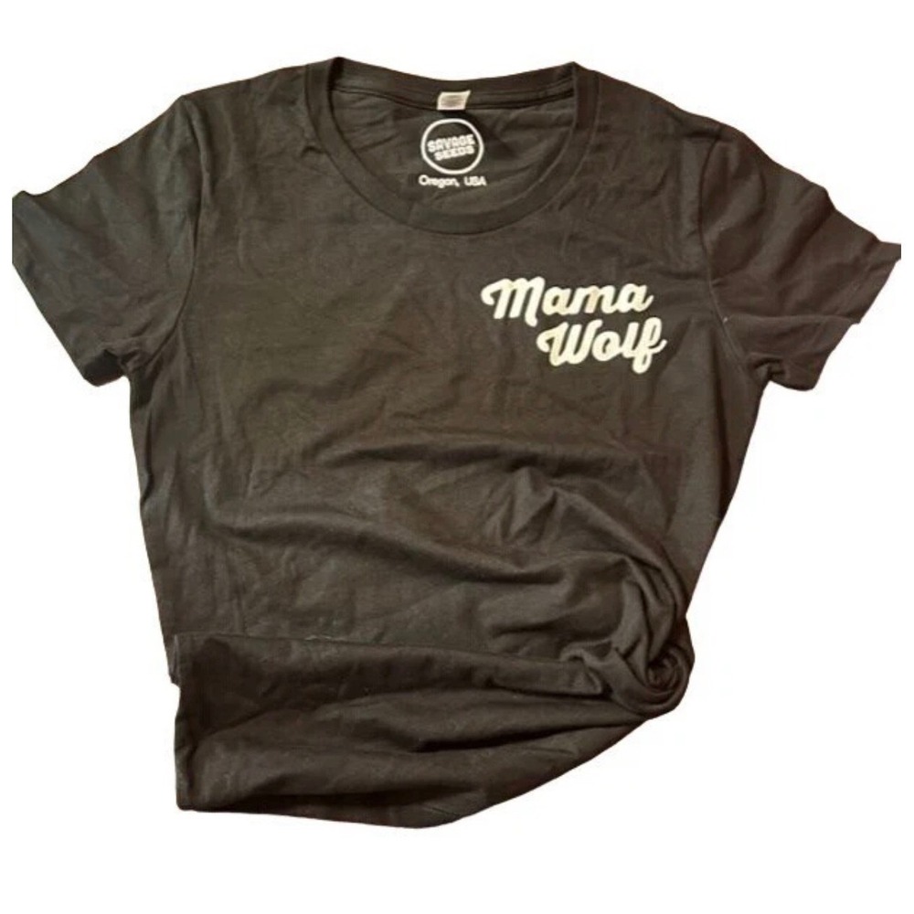 Savage Seeds Mama Wolf Graphic T-Shirt Black M Oregon USA Short Sleeve Tee